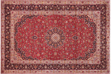 handmade Traditional Kashan Red Purple Hand Knotted RECTANGLE 100% Wool Pile area rug 10x14
